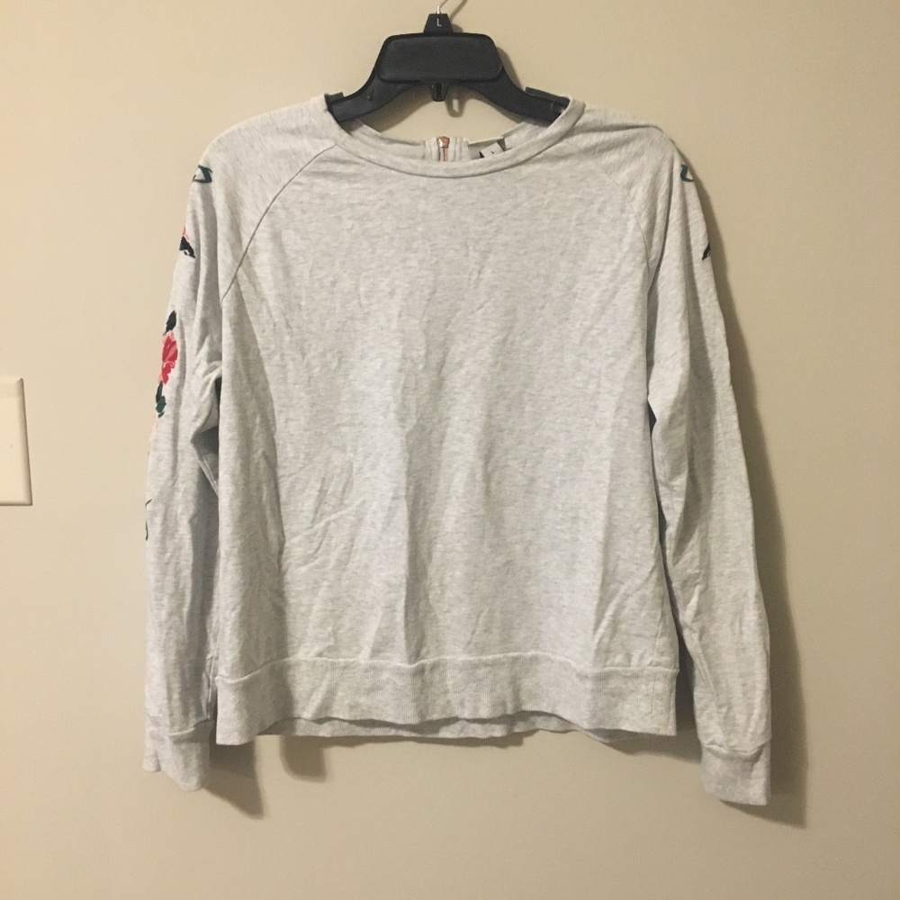 Gray Floral Sleeve Sweatshirt